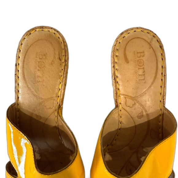 Born Zefira Size 8 Yellow Patent Leather Cork Slide Platform Boho Wedge - Picture 5 of 10